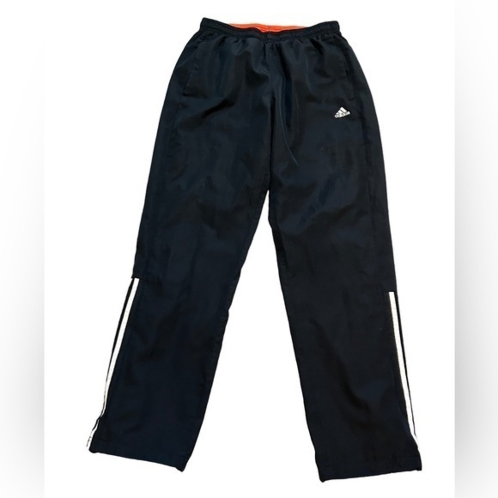 adidas Black Athletic Running Track Pants with White Stripes And Pockets